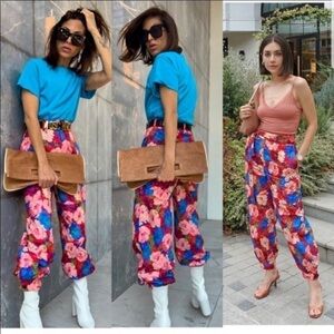 Zara Bright Floral Flower Cargo Trouser Pants S